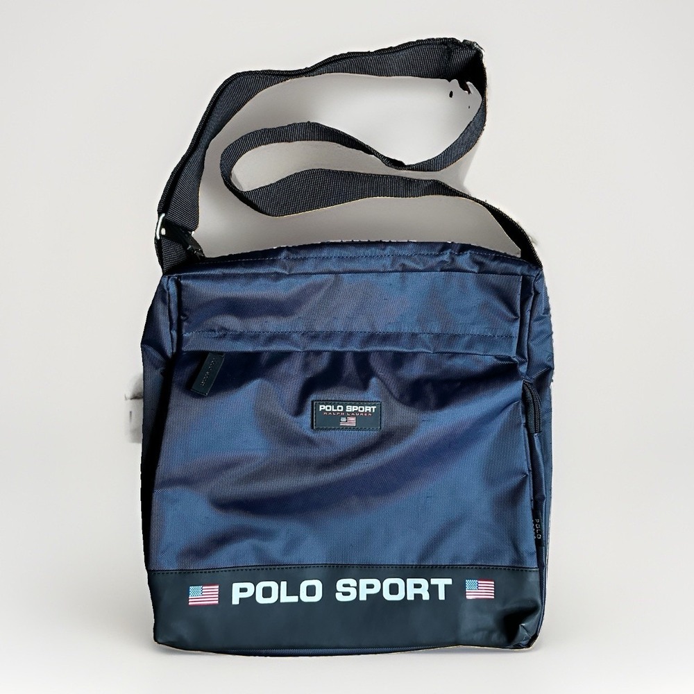 Vintage Polo Sport Ralph Lauren Messenger Bag Crossbody USA Flag Shoulder Navy